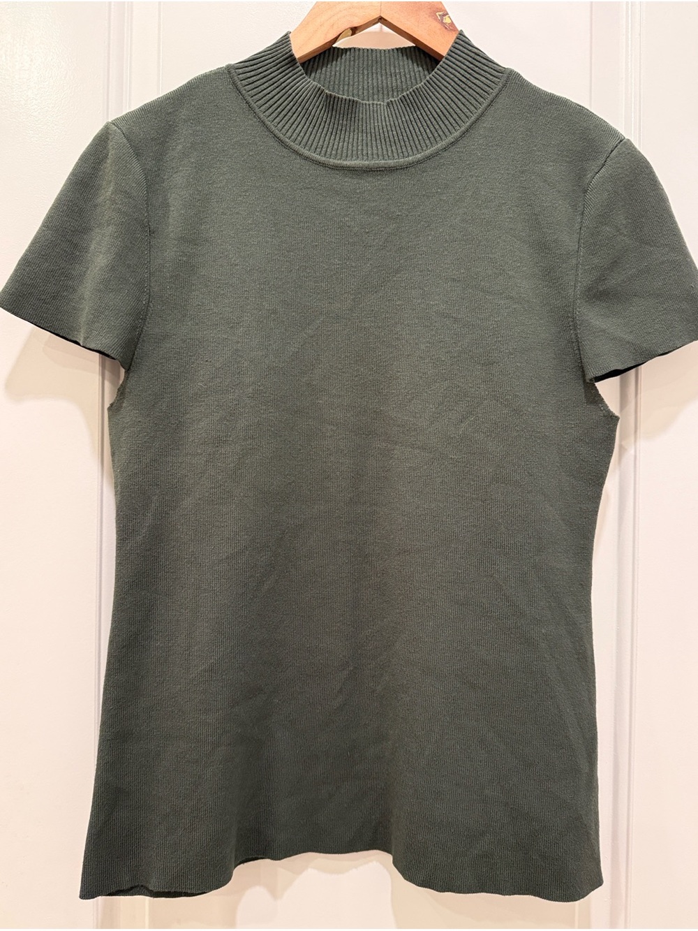 DKNY Olive Green Short-Sleeve Ribbed Mock Neck Top